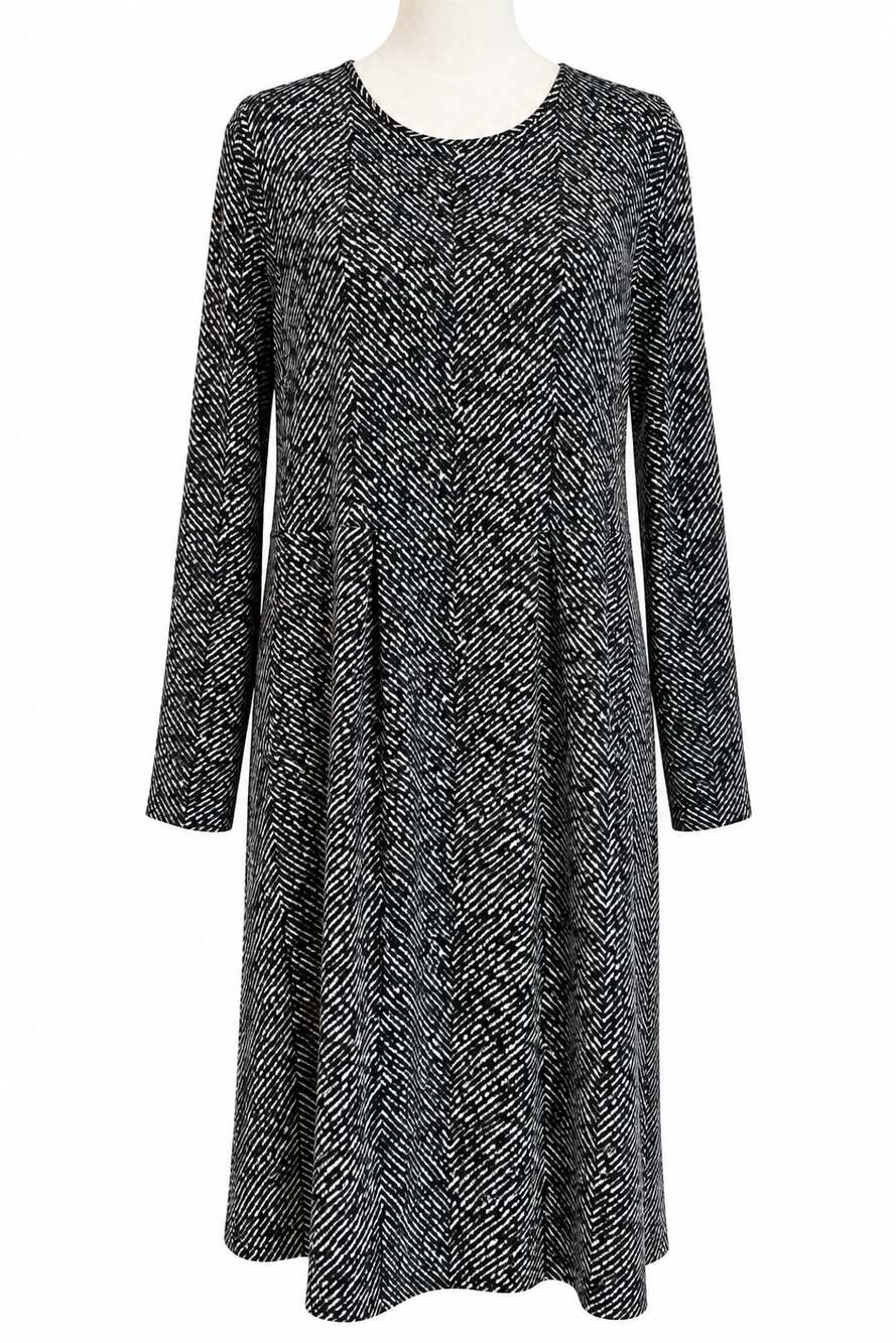 J.Jill Wearever L Petite Black White Geometric Chevron Mod Dress Rayon Spandex